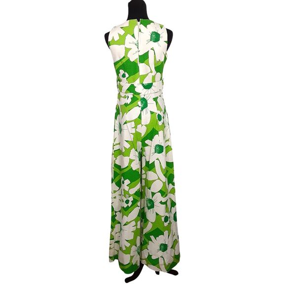 Vintage 1960s Kahala Hawaii Mod Floral Wide Leg Jumpsuit Lime Green Psychedelic - Picture 5 of 16